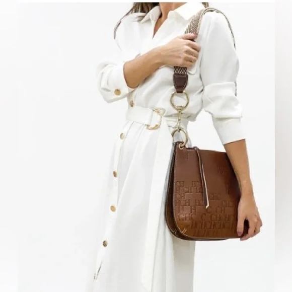 Carolina Herrera Castañuela Brown Logo Crossbody Reversible Bag - Picture 2 of 16